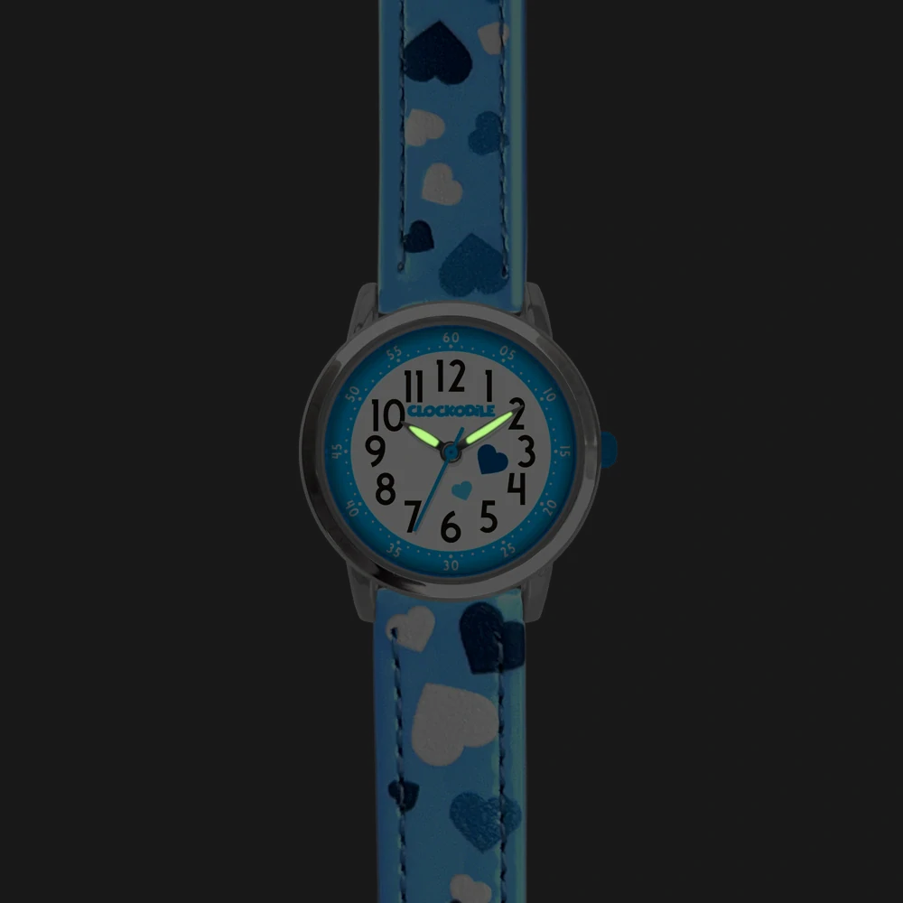 CLOCKODILE Náramkové modré dívčí dětské hodinky SRDÍČKA  CWG5210