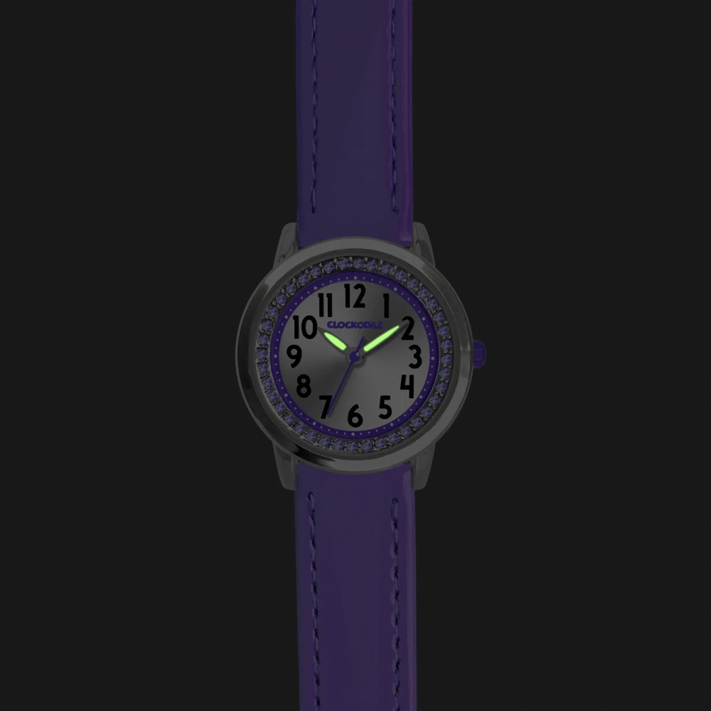 CLOCKODILE Náramkové fialové dívčí dětské hodinky s kamínky CWG5231 