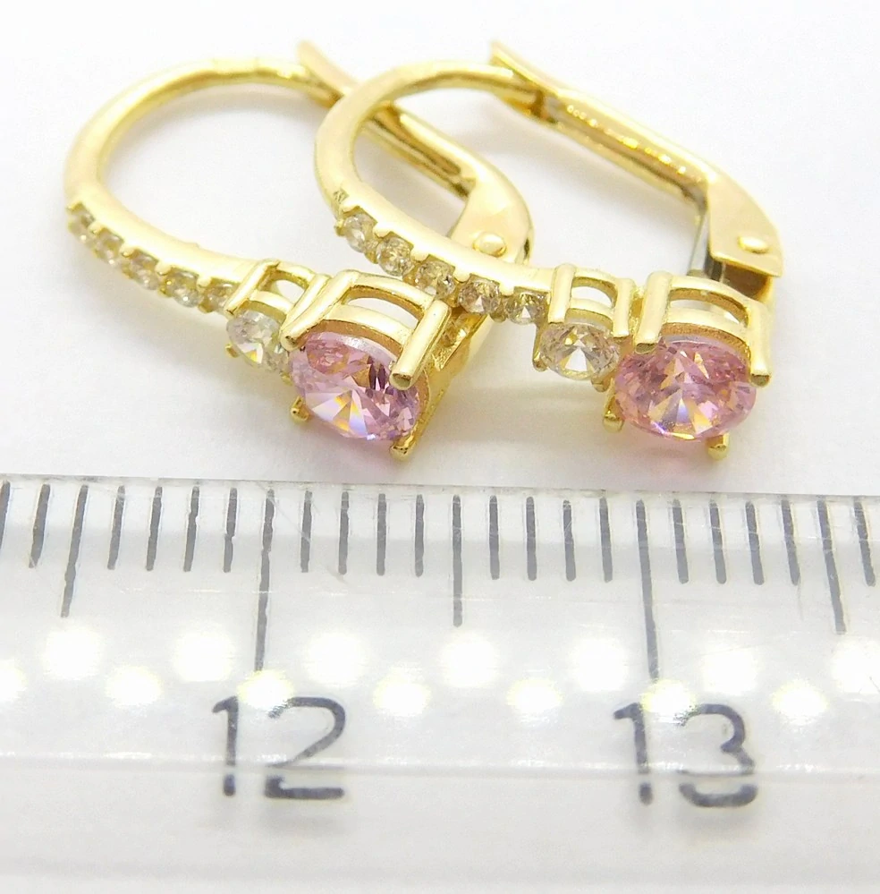 Klenoty Budín Dámské zlaté náušnice s růžovými růženíny a zirkony 585/1,89gr HK2279