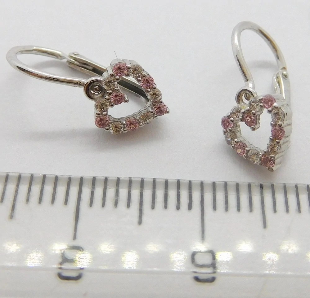 Klenoty Budín Dětské srdíčkové náušnice z bílého zlata se zirkony a růženíny 585/1,40gr HK2373
