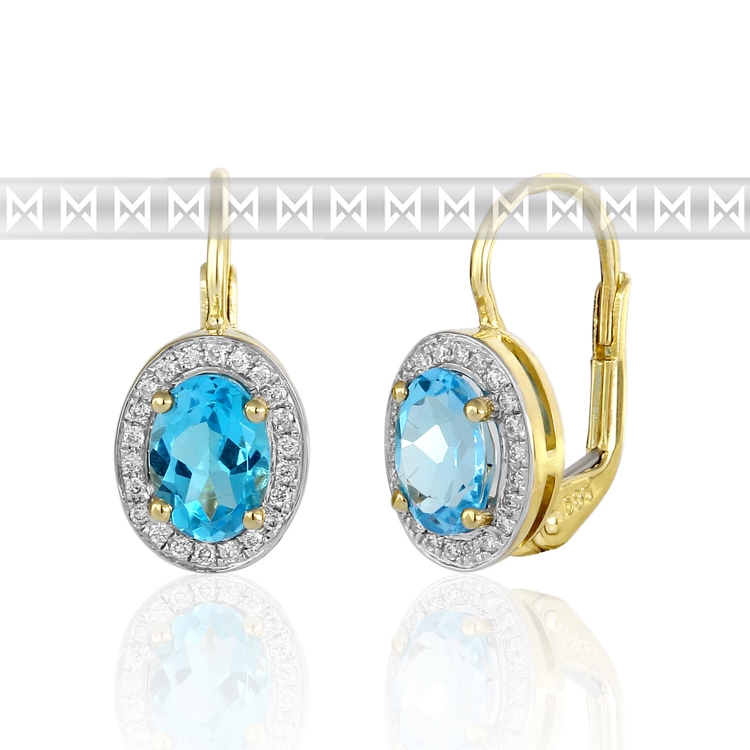Diamantové náušnice s brilianty a velkými modrými blue topazy  3830140 POŠTOVNÉ ZDARMA!