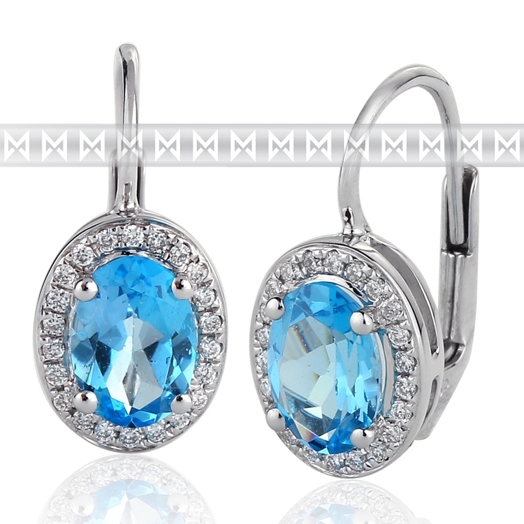 Diamantové náušnice s brilianty a velkými modrými blue topazy bílé zlato 3880138 POŠTOVNÉ ZDARMA!