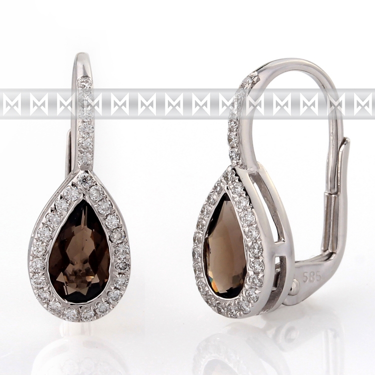 Diamantové zlaté náušnice s přírodními kameny (záhněda - smoky quartz) 3880806) POŠTOVNÉ ZDARMA!