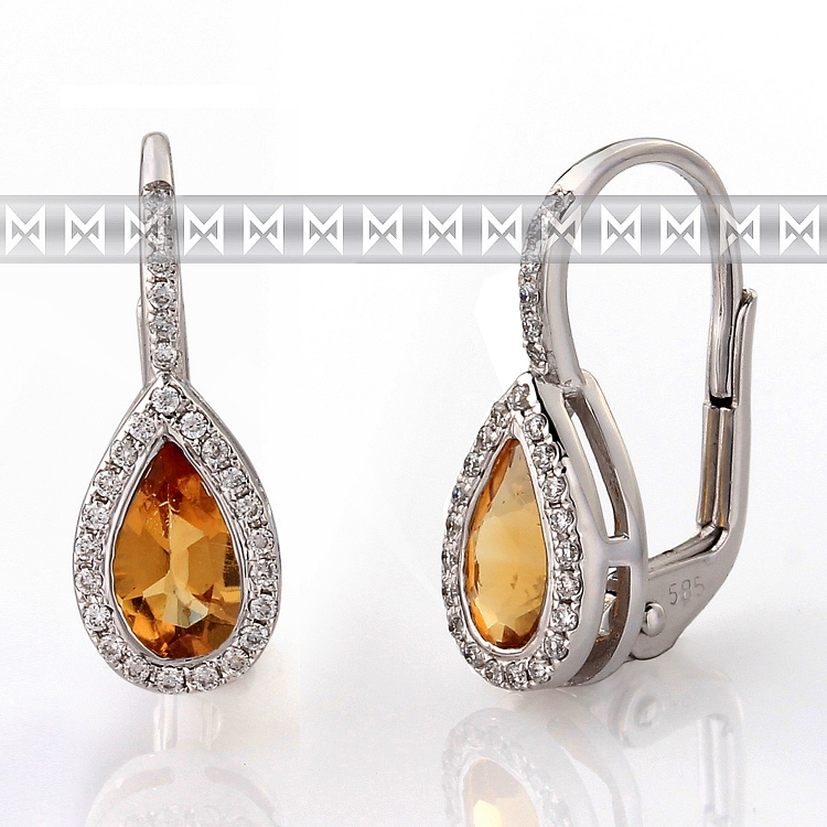 Diamantové zlaté náušnice s přírodními kameny (citríny a brilianty) 3880804 POŠTOVNÉ ZDARMA!