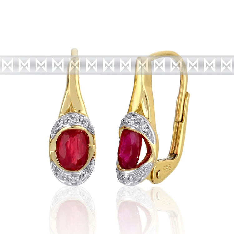Diamantové zlaté náušnice s přírodnými rudými pravými rubíny 3830929 POŠTOVNÉ ZDARMA!
