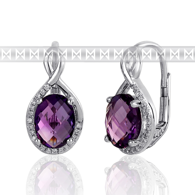 Luxusní zlaté diamantové náušnice s diamanty, pravými fialovými ametysty 3881057 POŠTOVNÉ ZDARMA!