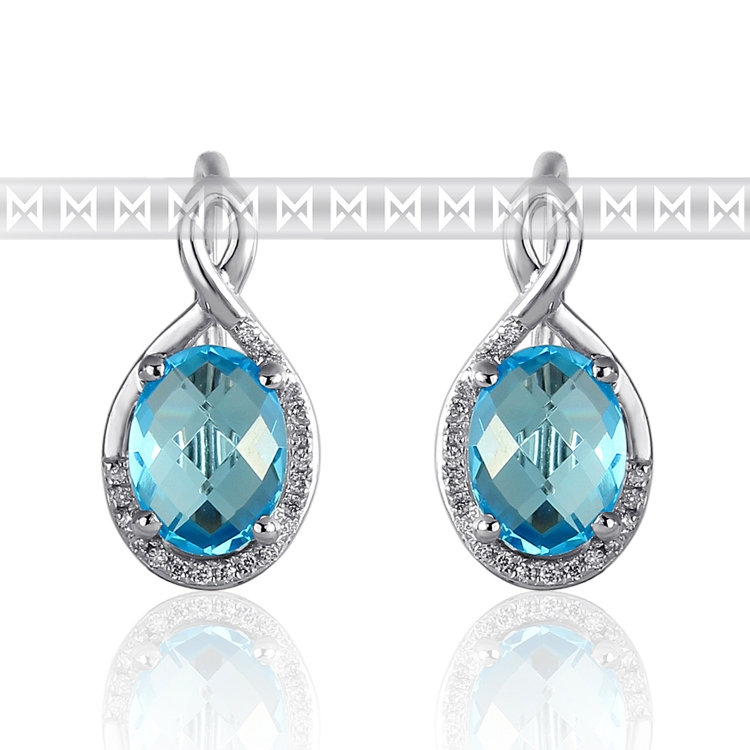 Luxusní zlaté diamantové náušnice s diamanty, pravými modrými topazy  3881054 POŠTOVNÉ ZDARMA!