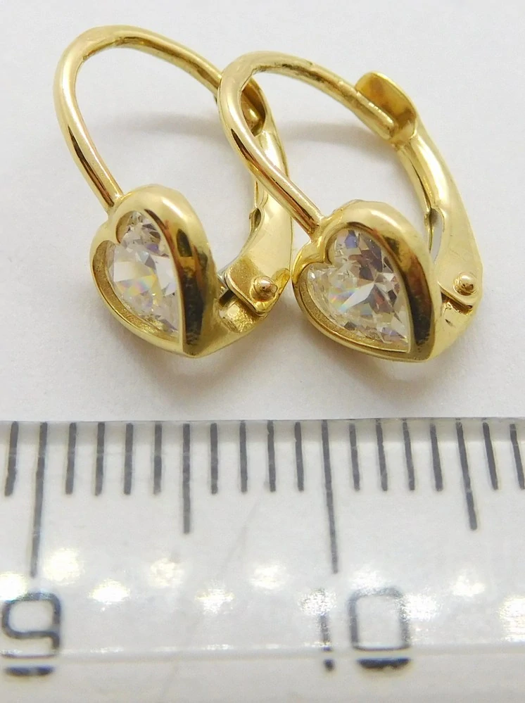 Klenoty Budín Dívčí zlaté srdíčkové náušnice se zirkony na patent 585/1,44gr ZE0565XJ81-4400