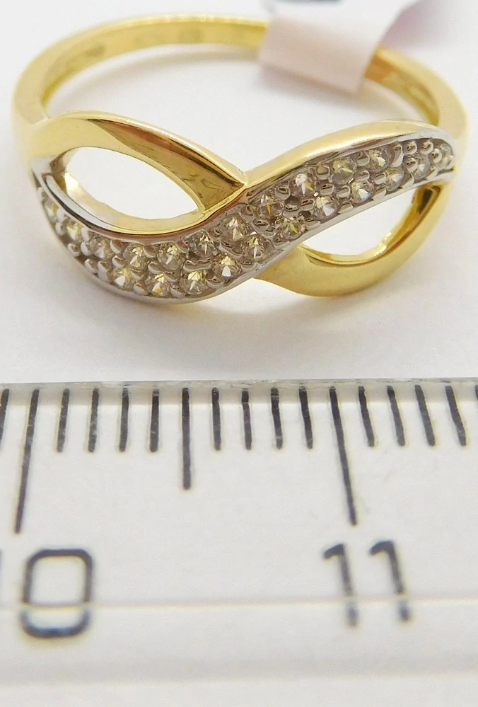 Klenoty Budín Dámský prsten ze žlutého zlata se zirkony nekonečno 585/1,82gr vel. 52 HK1174