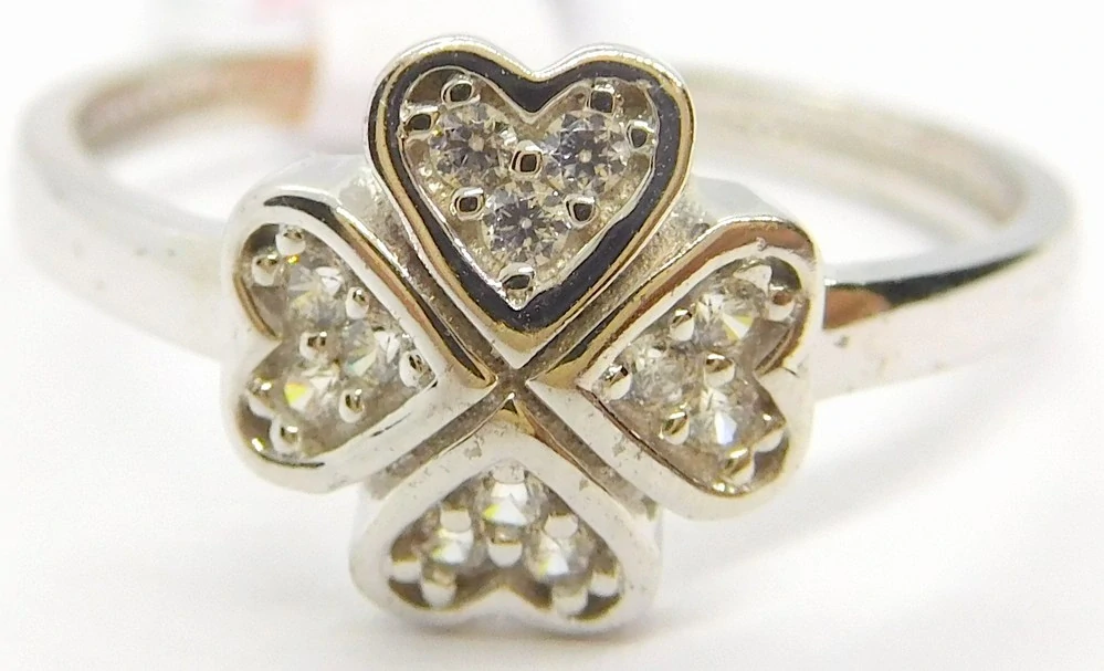 Klenoty Budín Dámský prsten z bílého zlata se zirkony čtyřlístek ze srdíček 585/1,63gr vel. 52 HK1158