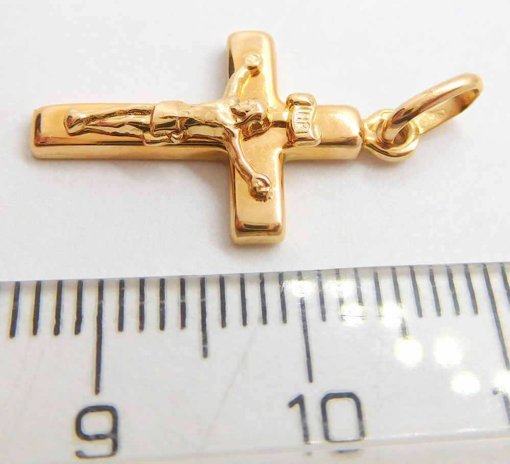 Klenoty Budín Mohutný zlatý přívěsek z růžového zlata křížek s Kristem 585/1,03gr 01217