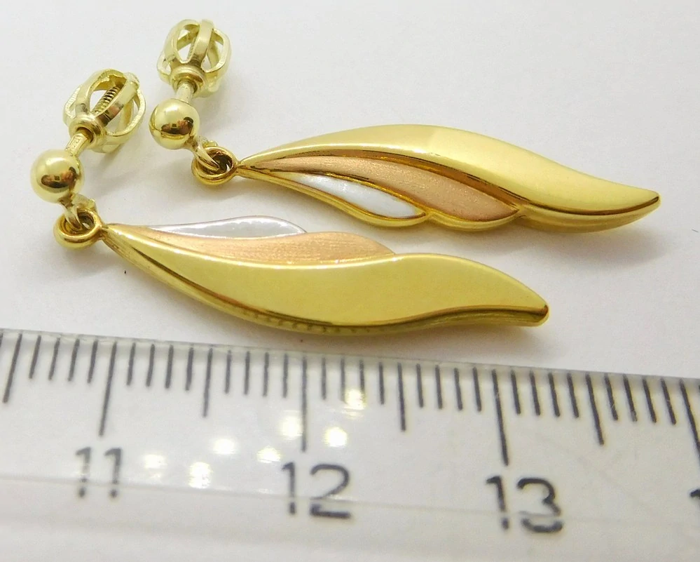 Klenoty Budín Dámské visací náušnice ze tří barev zlata na šroubek 585/2,19gr HK2311