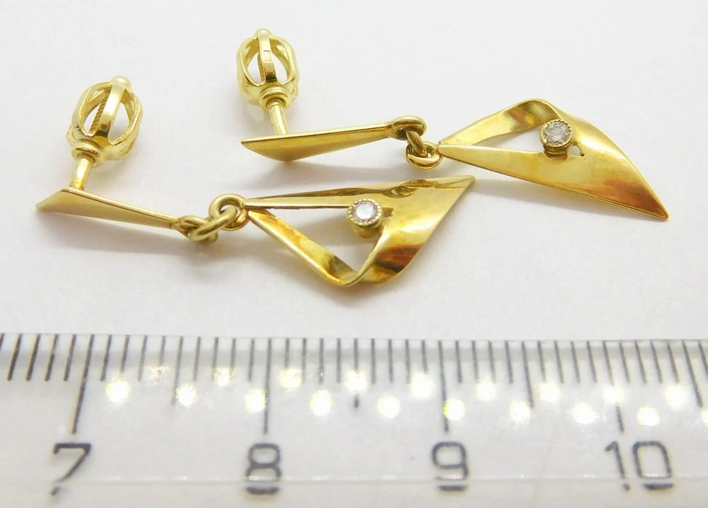 Klenoty Budín Dámské visací náušnice ze žlutého zlata s diamanty 2 x 0,066CT 585/1,96gr HKD47