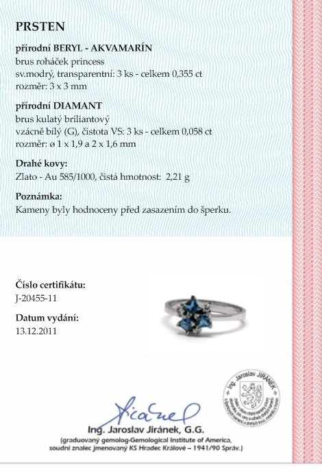 Diamantový zásnubní prsten s přírod. akvamaríny a diamanty 585/2,21gr J-20455-11 POŠTOVNÉ ZDARMA!