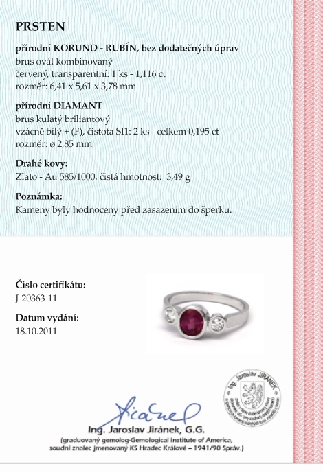 Luxusní diamantový zásnubní prsten s velkým rubínem 1,116ct 585/3,49g J-20363-12 POŠTOVNÉ ZDARMA!