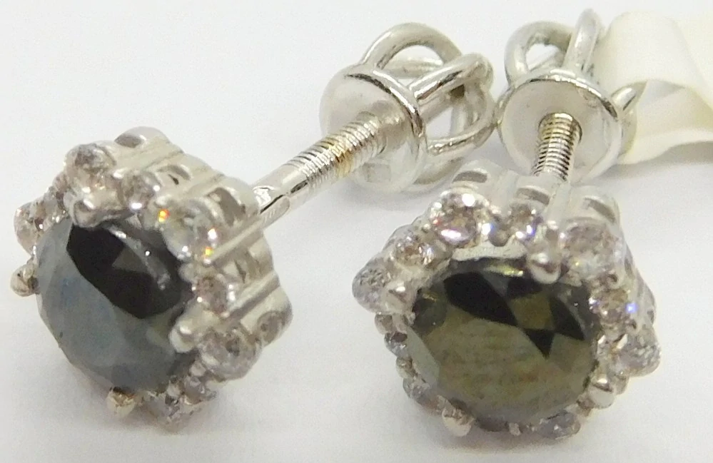 Klenoty Budín Dámské zlaté peckové náušnice z bílého zlata s černými zirkony 585/1,77gr 6630323