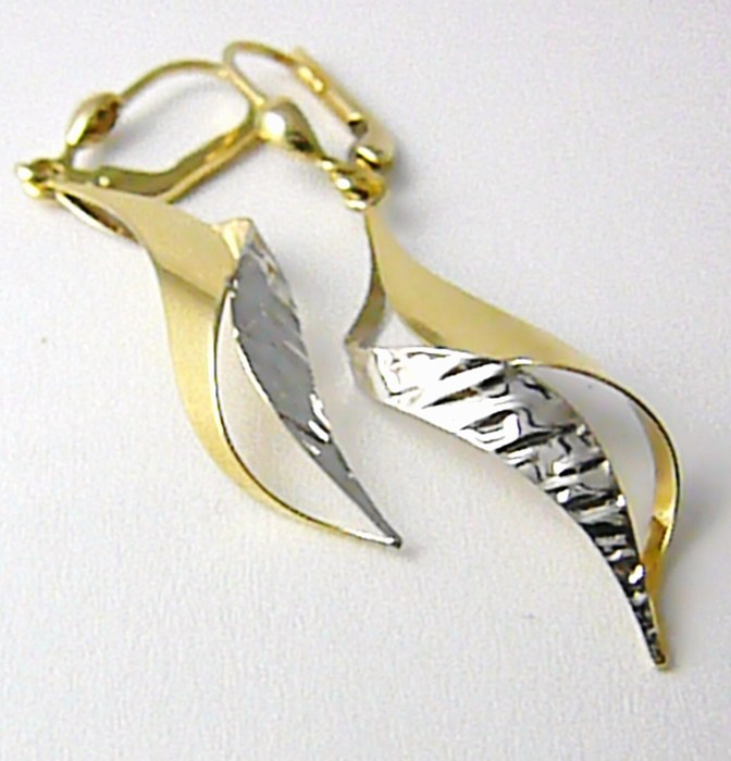 Klenoty Budín Dámské visací zlaté náušnice v kombinaci bílého a žlutého AU 585/2,25gr HK2076