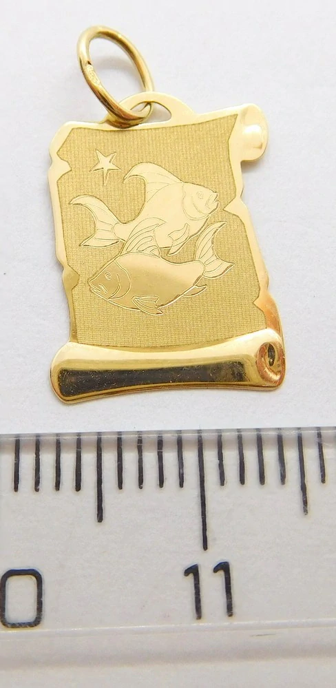 Klenoty Budín Zlatý velký přívěsek na pergamenu s gravírováním - znamení RYBY 585/0,52gr GUPYN-57971