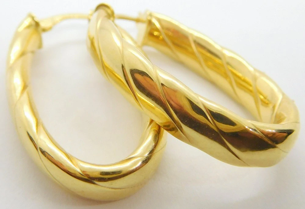 Klenoty Budín Dámské kruhové gravírované zlaté náušnice gravírované oválky 585/3,33gr HK2334