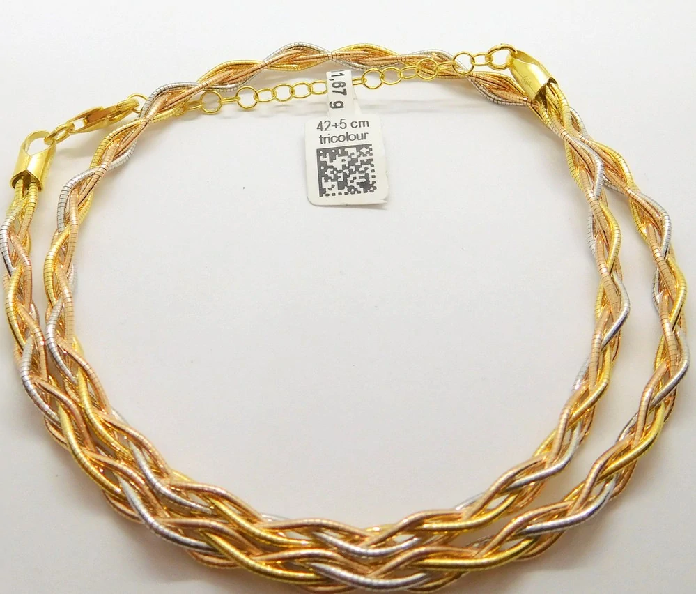 Klenoty Budín Dámský gravírovaný stříbrný náhrdelník tricolor ryz. 925/1000 42+5cm 11,67gr 031048100003