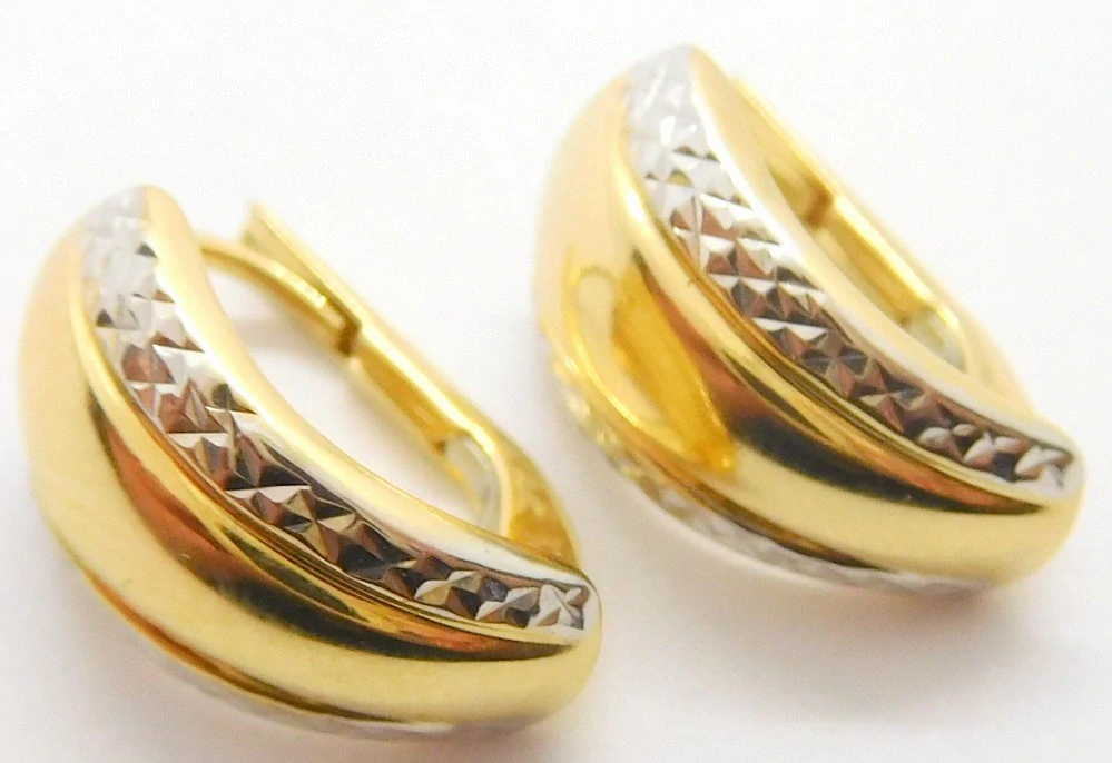 Klenoty Budín Dámské gravírované náušnice z bílého a žlutého zlata 585/1,60gr HK2339