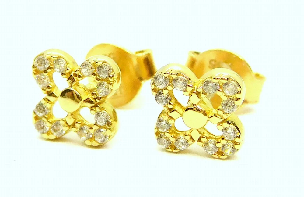 Klenoty Budín Dámské peckové zlaté náušnice na puzetku se zirkony 585/1,04gr HK2361