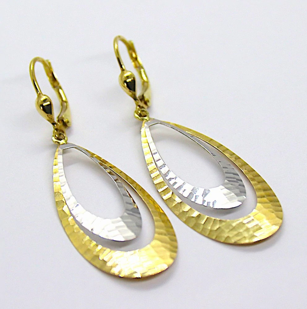 Klenoty Budín Dámské visací zlaté náušnice s gravírováním z bílého a žlutého AU 585/2,80gr HK2368