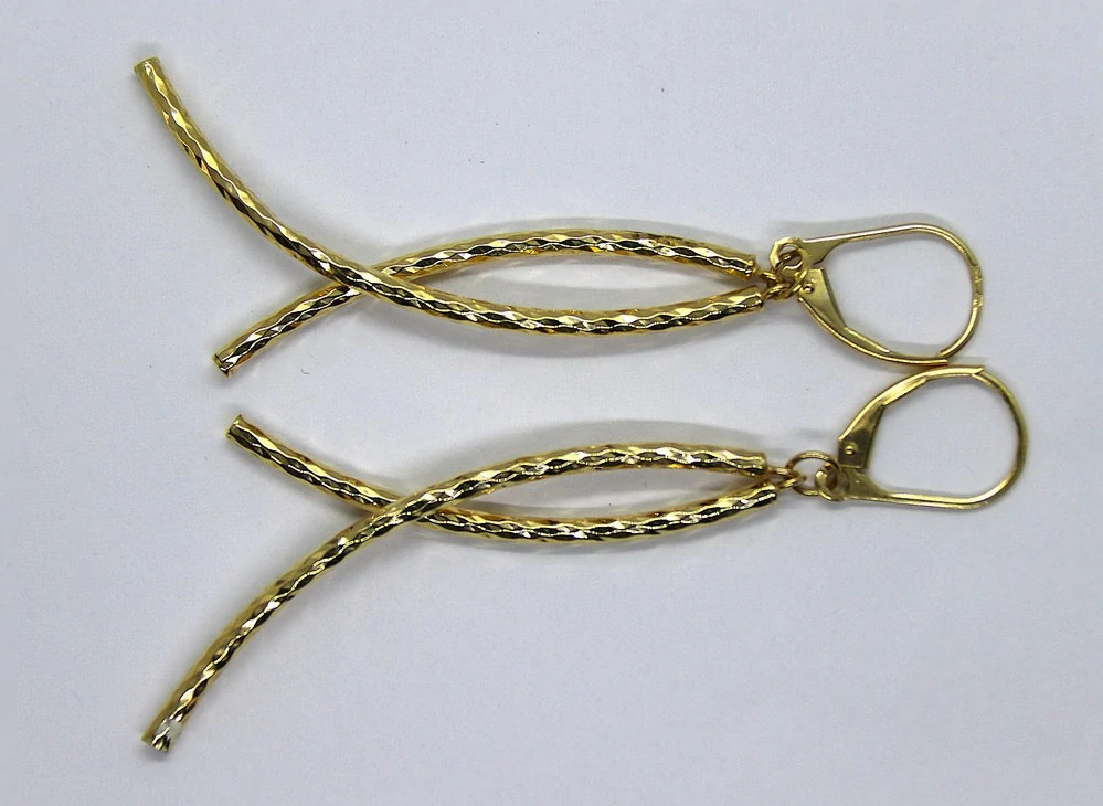 Klenoty Budín Dámské visací zlaté náušnice gravírované tyčky 585/2,17gr HK2370