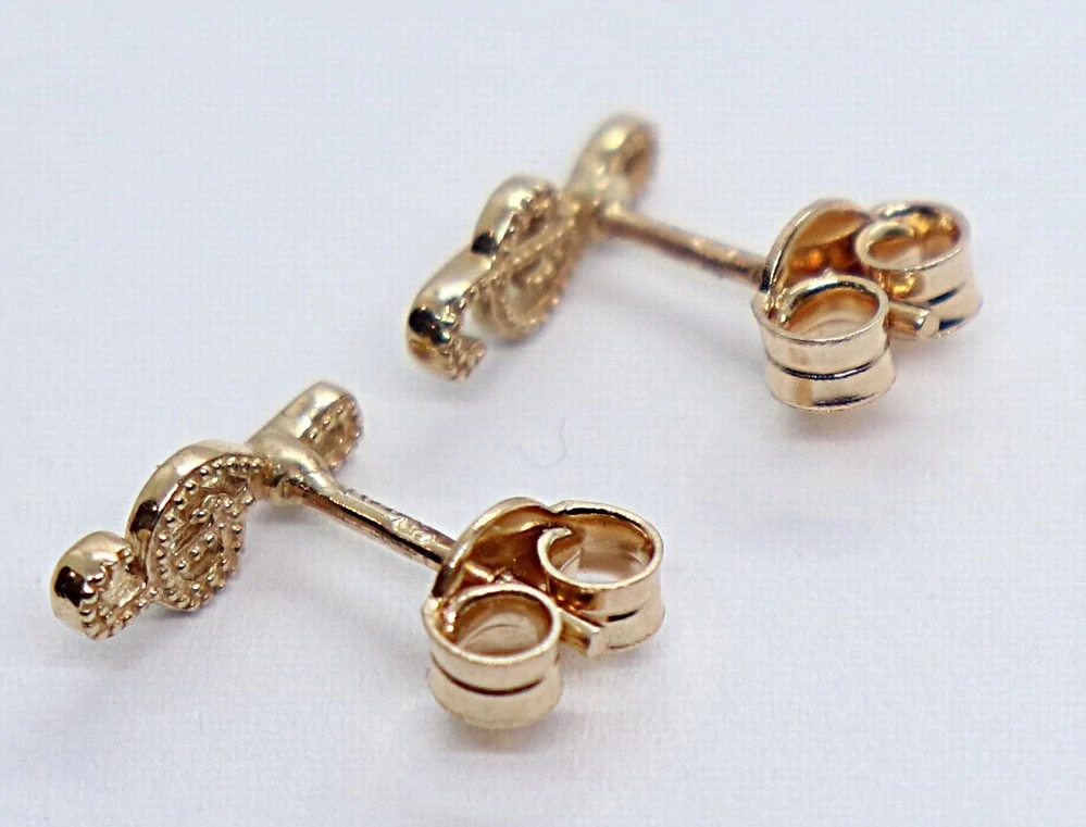 Klenoty Budín Dámské peckové zlaté náušnice z růžového zlata na puzetku houslový klíč 585/1,00gr HK2355