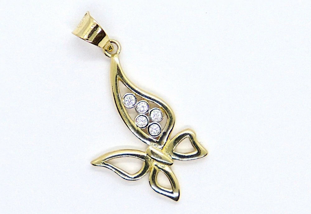 Klenoty Budín - Zlatý přívěsek ze žlutého zlata se zirkony motýlek 585/1,09gr HK3236