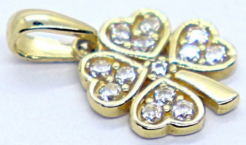 Klenoty Budín Dámský zlatý přívěsek ze žlutého zlata se zirkony čtyřlístek pro štěstí 585/0,85gr HK3242