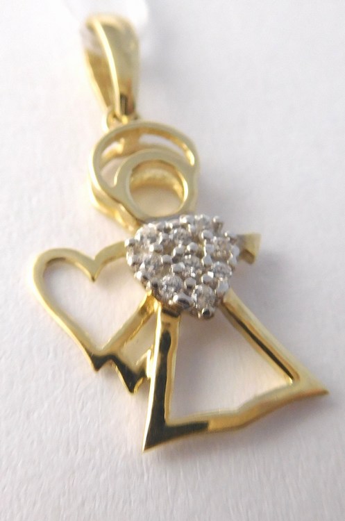 Klenoty Budín Zlatý přívěsek - zlatý andělíček se zirkony pro štěstí 585/0,93gr HK3194