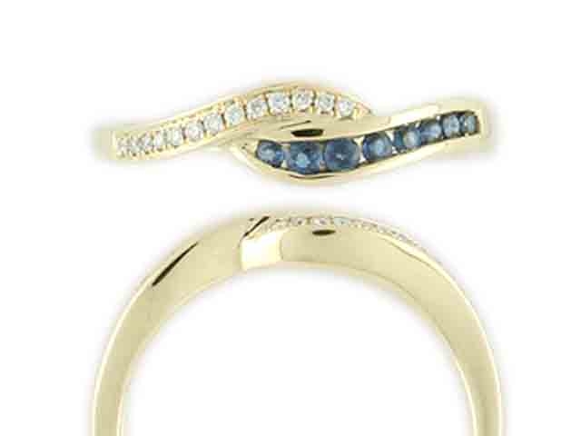 Zlatý prsten posetý brilianty - diamanty a modrými safíry vel. libovolná 3810475