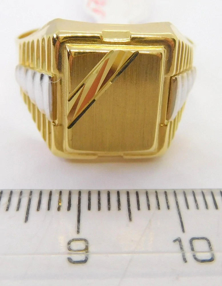 Klenoty Budín Pánský zlatý gravírovaný masivní prsten z bílého a žlutého zlata vel. 69 585/4,09gr HK1265