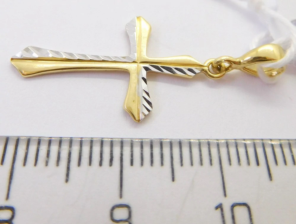 Klenoty Budín Dámský zlatý gravírovaný přívěsek z bílého a žlutého zlata křížek 585/0,89gr HK3257