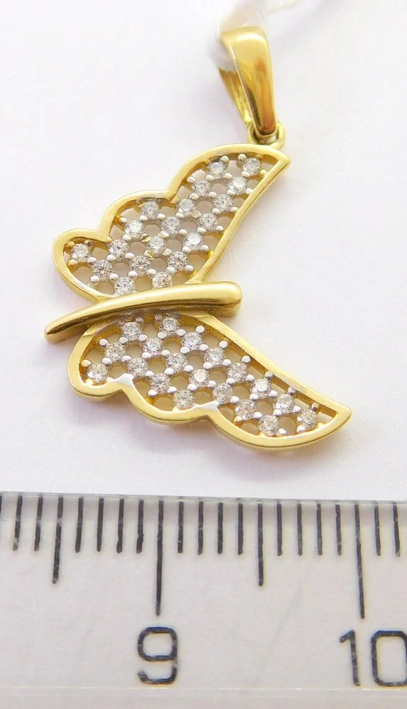 Klenoty Budín Dámský velký zlatý přívěsek se zirkony motýlek 585/1,44gr HK3265