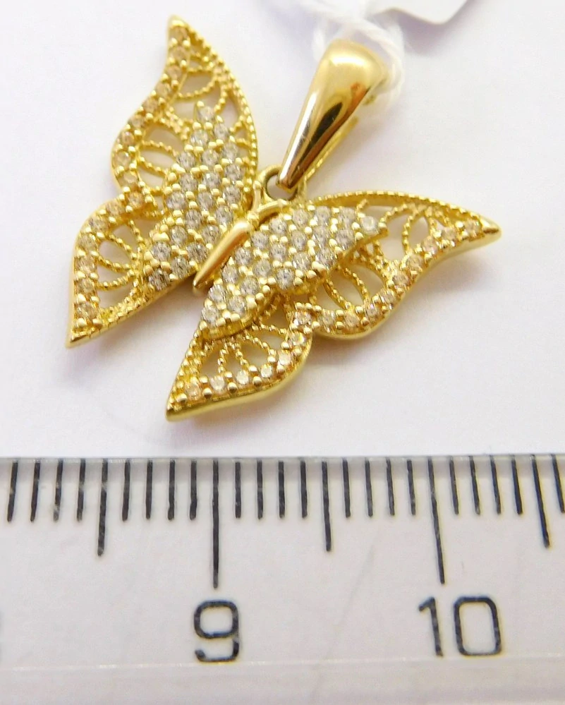 Klenoty Budín Dámský velký zlatý přívěsek se zirkony motýlek 585/2,22gr HK3266