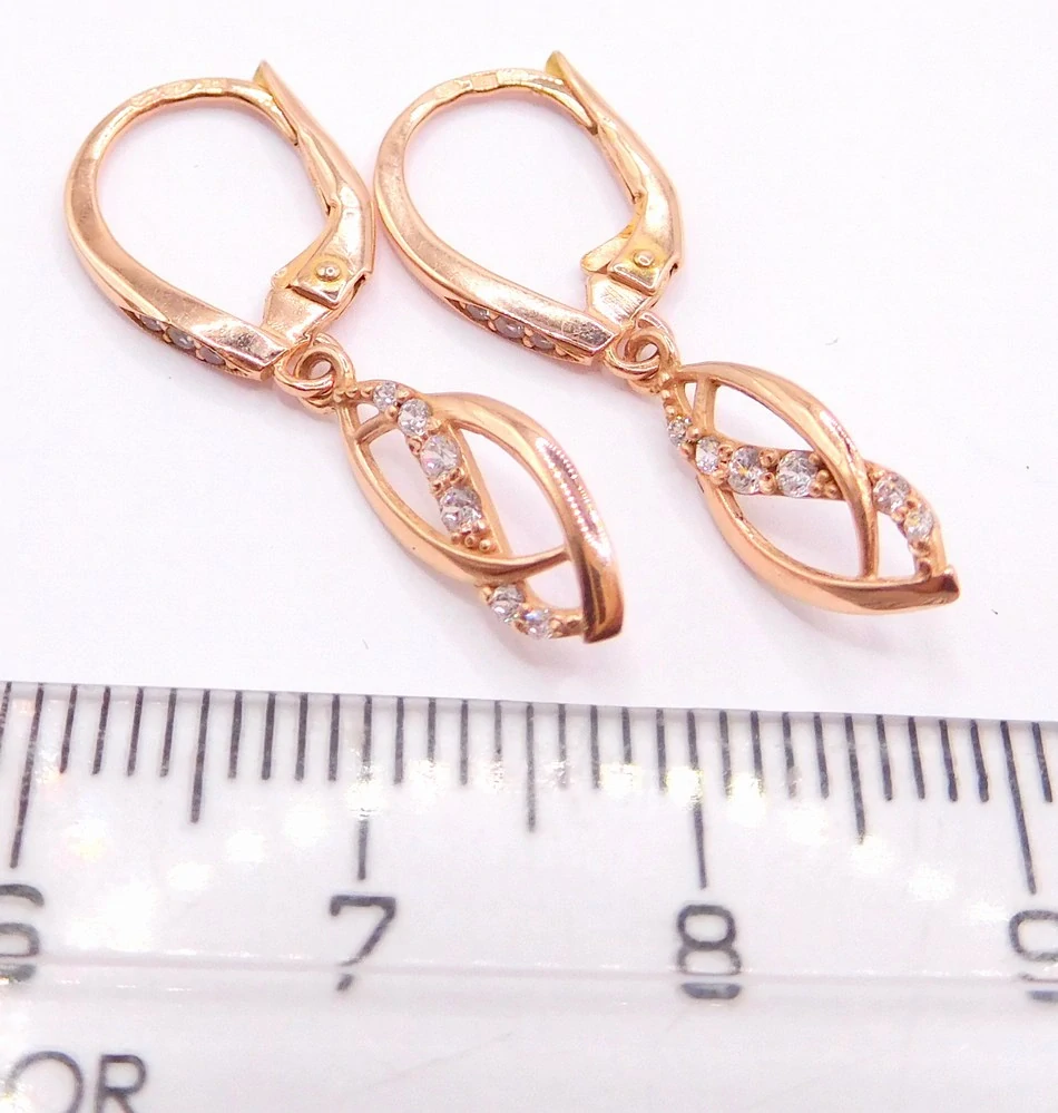 Klenoty Budín Dámské zlaté visací náušnice z růžového zlata se zirkony 585/1,82gr 6630408