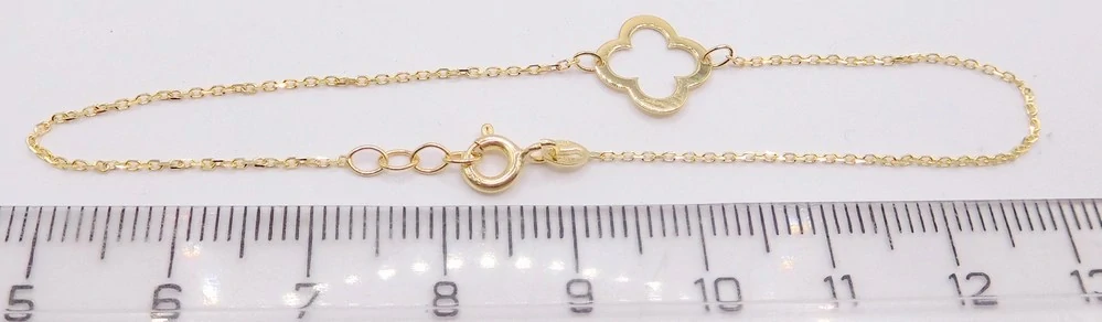 Klenoty Budín Dámský zlatý náramek ze žlutého zlata se čtyřlístkem pro štěstí 585/0,63gr 17+1cm HK7153