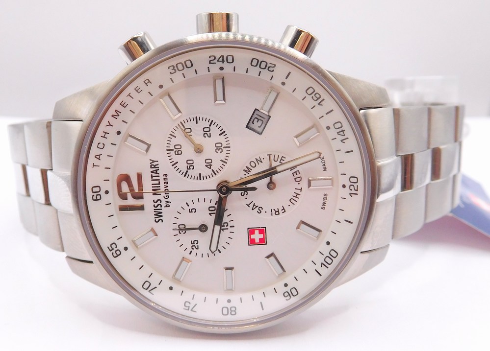 GROVANA Luxusní pánské švýcarské ocelové hodinky Swiss Millitary by Grovana 7015.9133