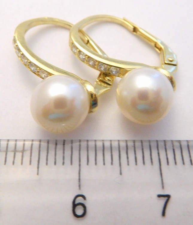 Klenoty Budín Klasické velké mohutné zlaté náušnice s velkými perlami a zirkony 585/3,16gr 235040130