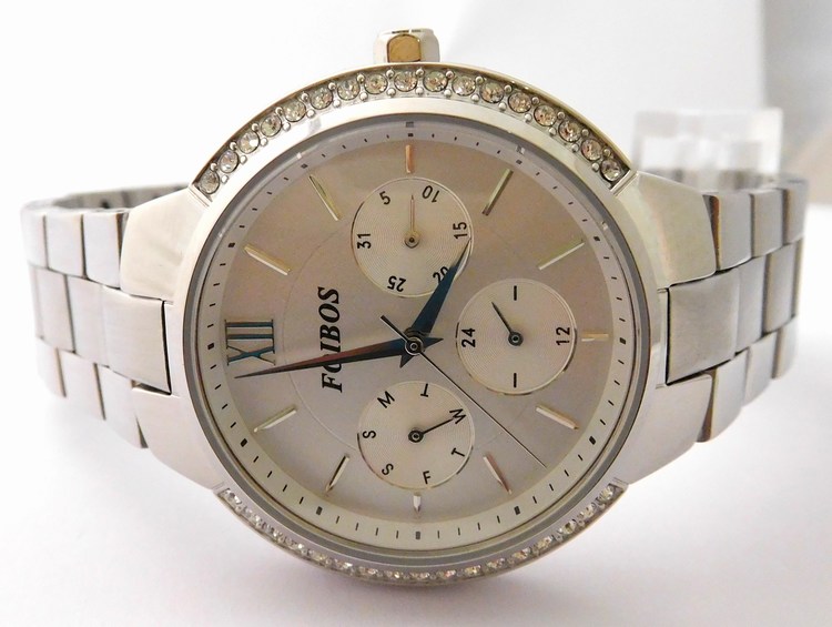 Foibos Dámské šperkové stříbrné voděodolné přehledné hodinky Foibos 3L77