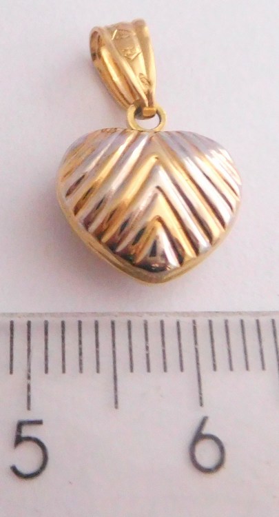 Klenoty Budín Zlaté velké duté srdíčko z bílého a žlutého zlata s gravírováním 585/0,87gr H714