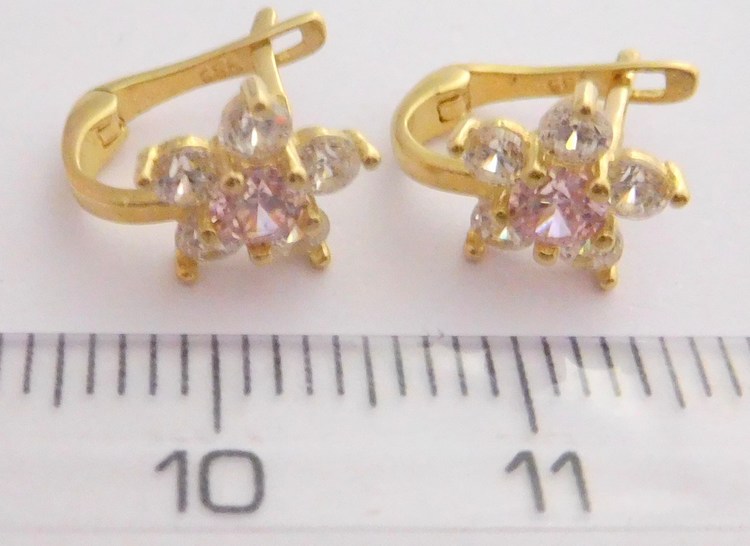 Klenoty Budín Zlaté dámské/dívčí náušnice s růženíny a zirkony 585/1,42gr H2034