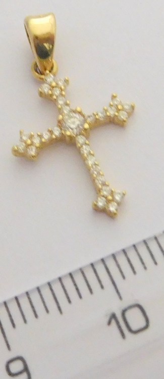 Klenoty Budín Zlatý přívěsek - zlatý křížek posetý zirkony 585/0,68gr HK3050
