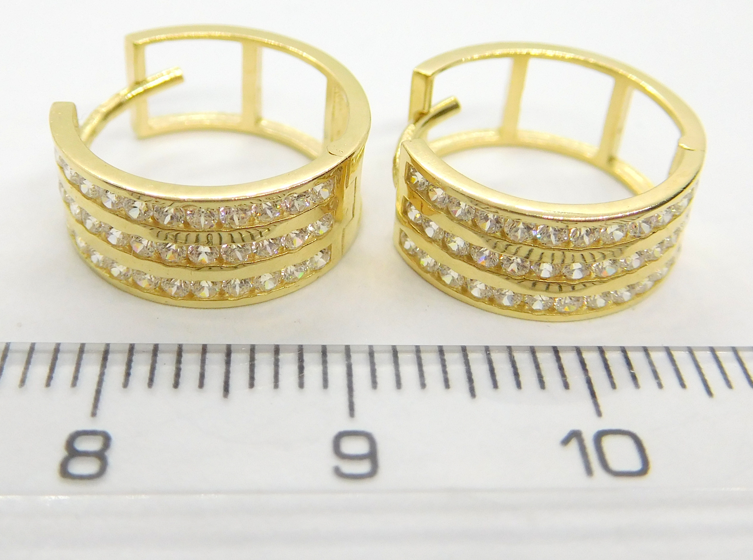 Klenoty Budín Dámské zlaté kruhy se zirkony (celozlaté 3řady) 585/2,91gr HK2023