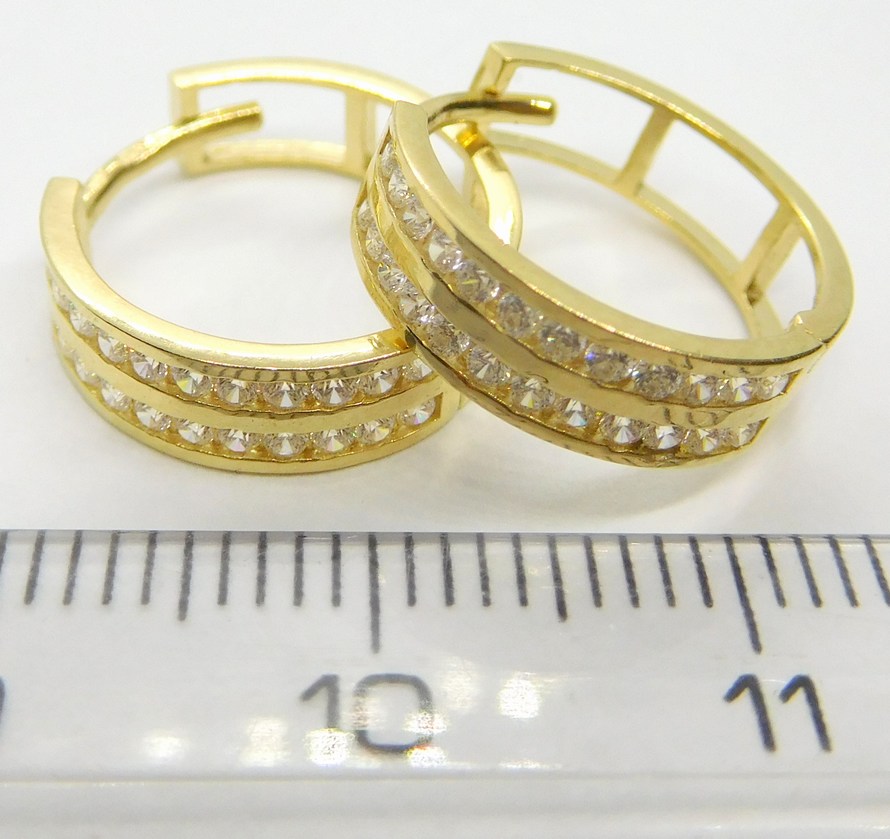 Klenoty Budín Dámské zlaté náušnice - kruhy poseté zirkony dvě řady 585/1,74gr HK2408