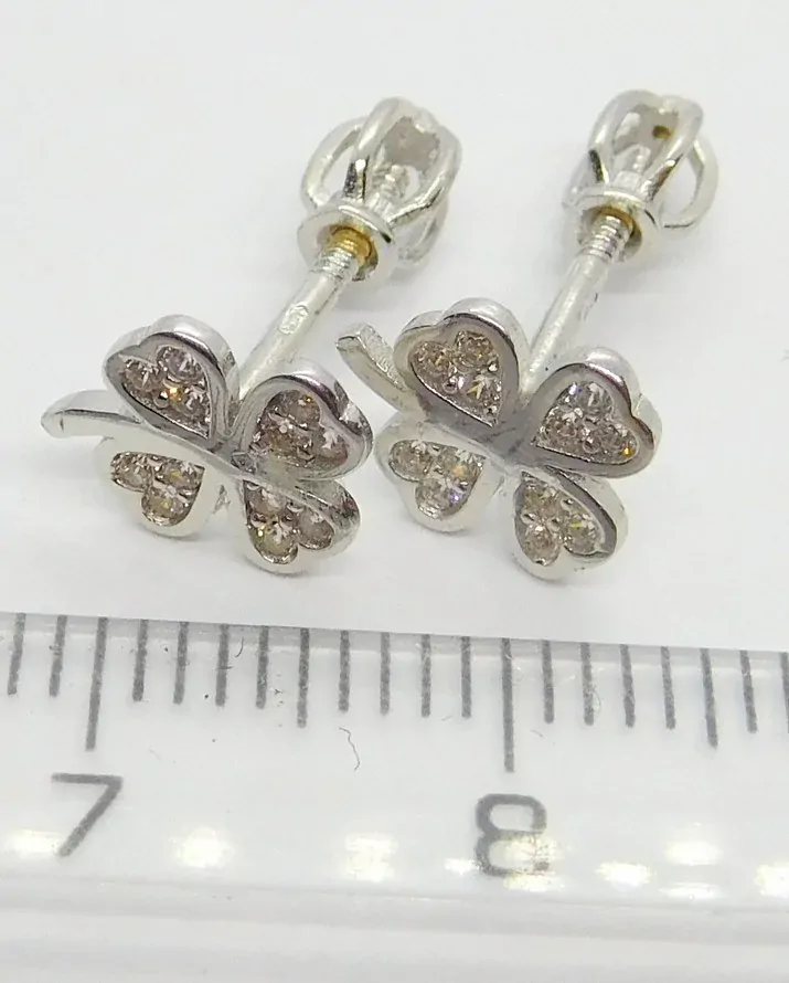 Klenoty Budín Dámské zlaté pecičky čtyřlístek se zirkony bílé zlato 585/1,39gr HK2091