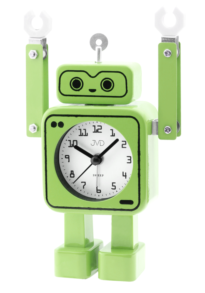 JVD Tichý hravý zelený netikající dětský budík JVD ROBOT SRP2305.1
