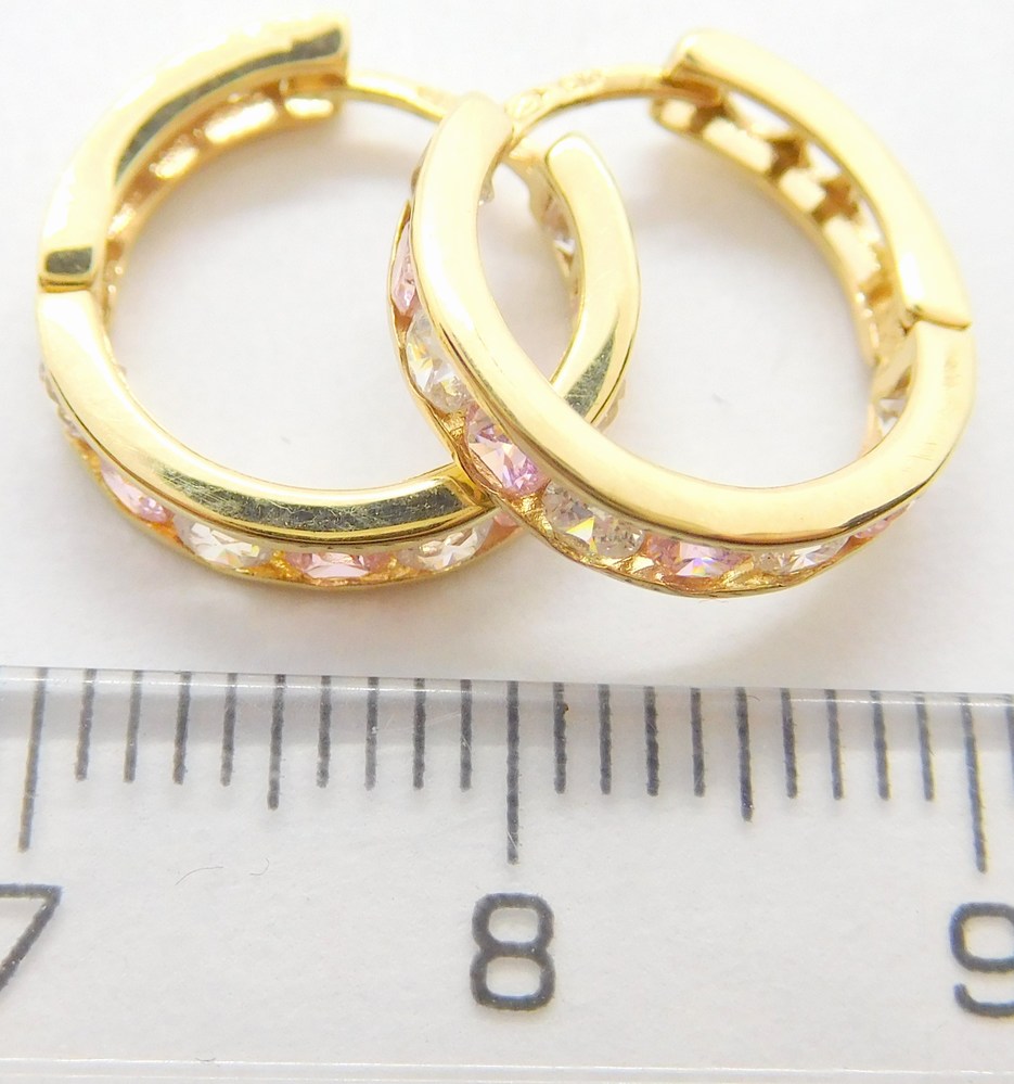 Klenoty Budín Dámské zlaté kruhové náušnice se zirkony a růženíny 585/1,67gr HK2129